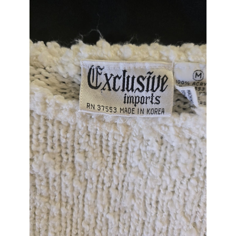 Vintage 80s Exclusive Imports Sz M Beaded Applique Sweater Cottagecore Grandma - Picture 10 of 11